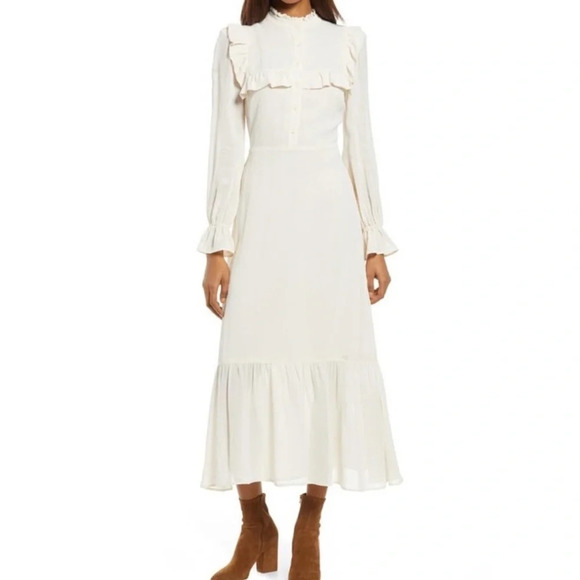 NEW Reformation Hallie Maxi Long Sleeve Dress 6 Victorian Ruffle Cream Dress - Picture 2 of 12